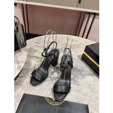 블랙 굵은 힐 라운드 토 오픈 샌들 001-214601