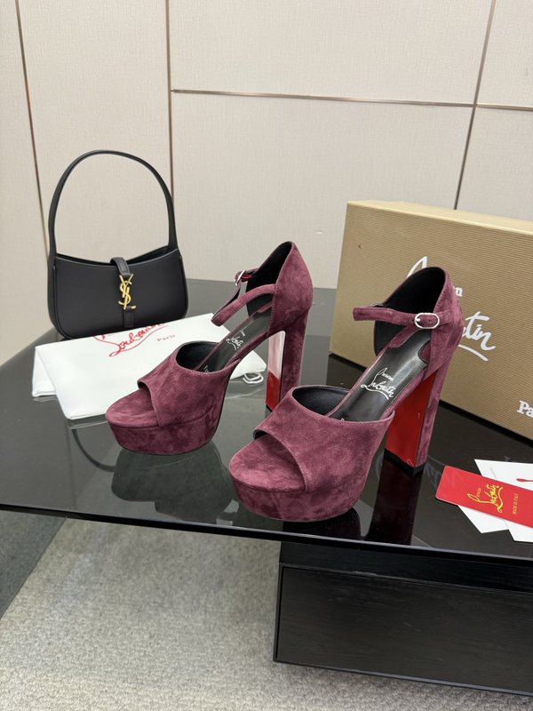 루부탱 양피 소재 레드솔 원스트랩 하이힐 001-214658