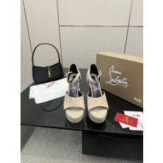 루이비통 스웨이드 레드솔 스트랩 하이힐 001-214659