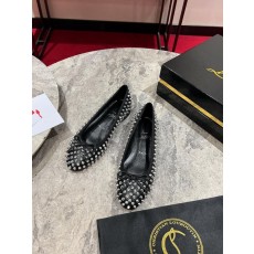 블랙 송아지 가죽 스파이크 장식 발레 슈즈 001-214720