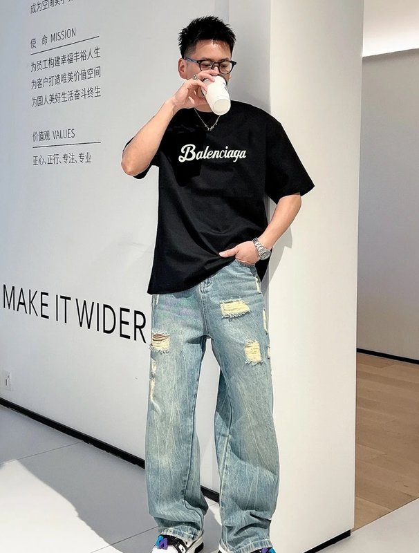 발렌시아가 양면 열전사 면 티셔츠 001-215319