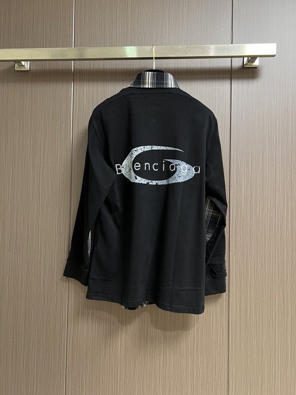 발렌시아가 체크 프린트 가짜 두 벌 셔츠 자켓 001-215365