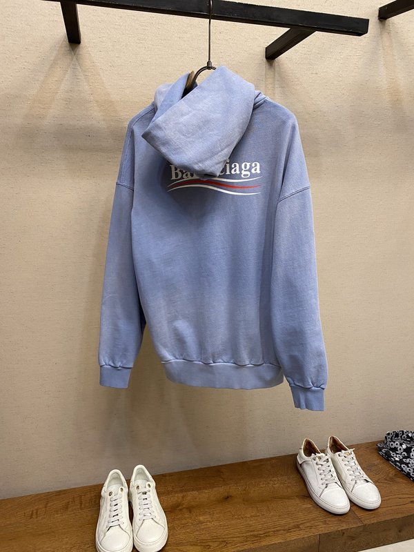 발렌시아가 워싱 블루 로고 후드 티셔츠 001-215369