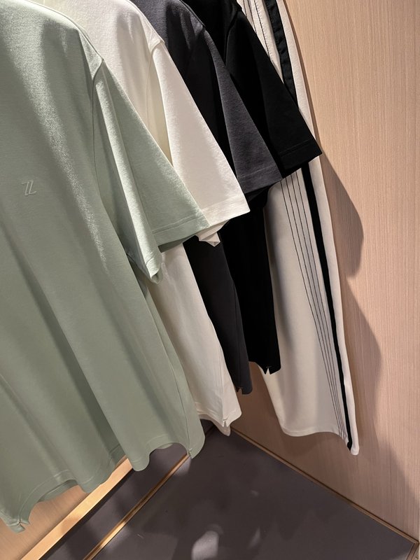 제냐 남성용 봄여름 순면 자수 반팔 티셔츠 001-215945