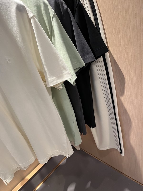 제냐 남성용 봄여름 순면 자수 반팔 티셔츠 001-215947