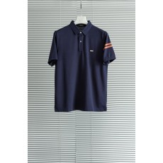 제냐 실크 혼방 컬러 블록 스트라이프 남성 반팔 티셔츠 001-215994