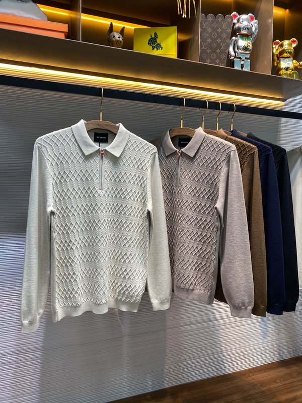 Kiton 남성 울 텐셀 혼방 니트 폴로 셔츠 001-216039