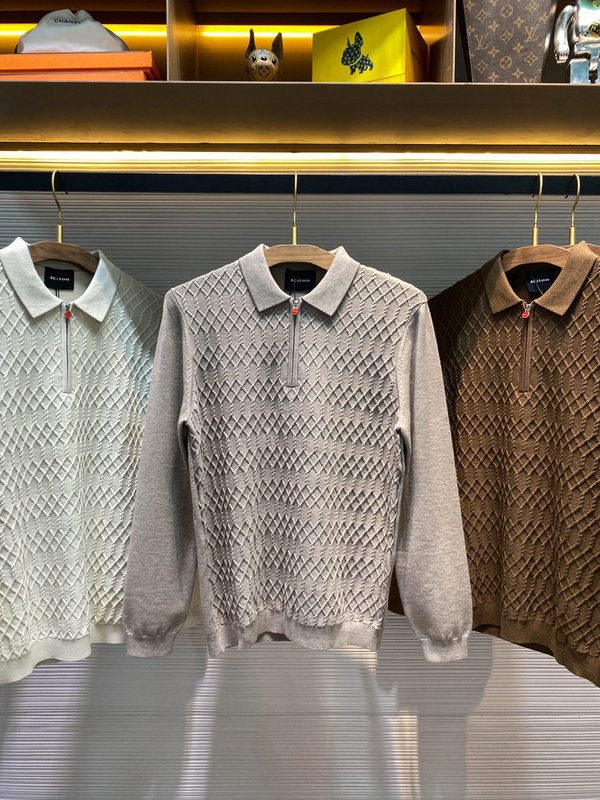 Kiton 남성 울 텐셀 혼방 니트 폴로 셔츠 001-216039