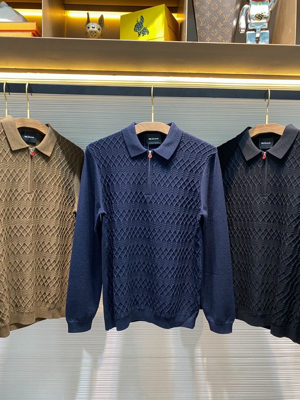 Kiton 남성 울 텐셀 혼방 니트 폴로 셔츠 001-216039