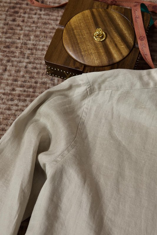 Kiton 자수 포인트 리넨 긴팔 셔츠 001-216047