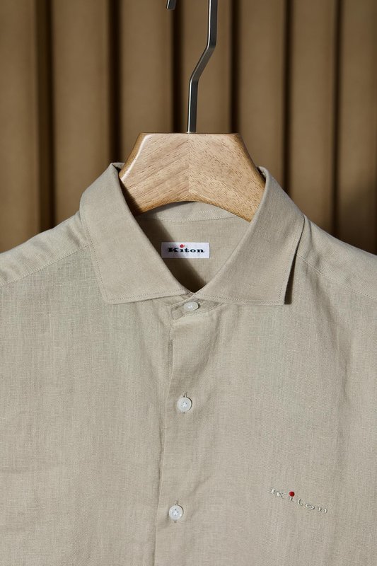 Kiton 자수 포인트 리넨 긴팔 셔츠 001-216047