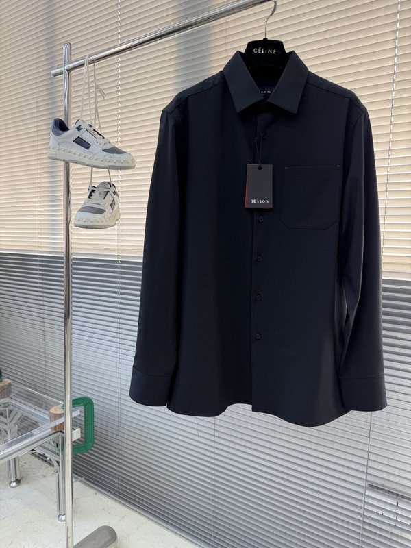 Kiton 남성 텐셀 코튼 칼라 롱슬리브 셔츠 001-216048
