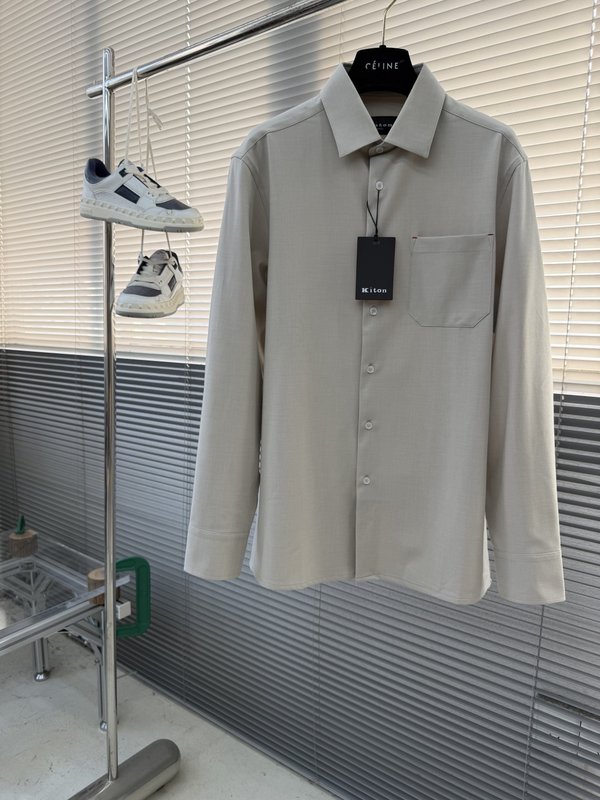 Kiton 남성 텐셀 코튼 라펠 긴팔 셔츠 001-216051