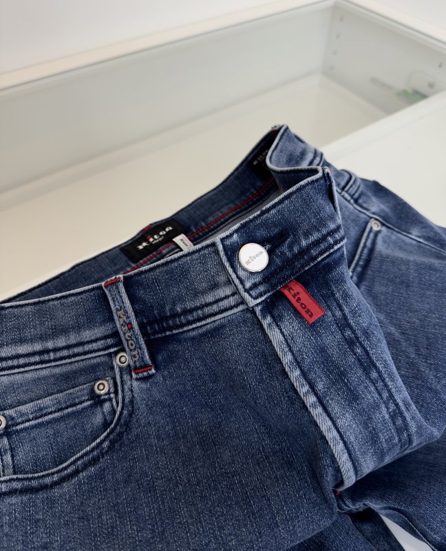 Kiton 남성 블루 워시 스트레이트 진 001-216056