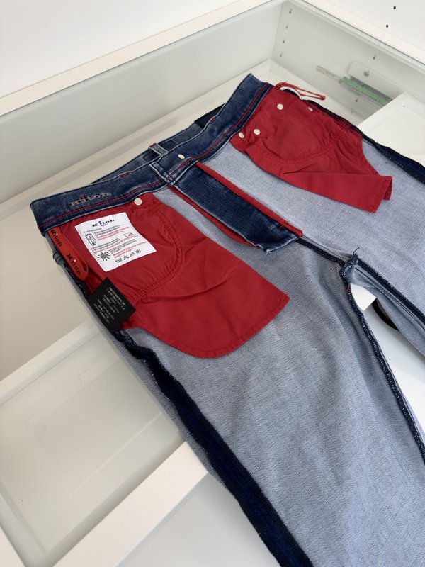 Kiton 남성 블루 워시 스트레이트 진 001-216056