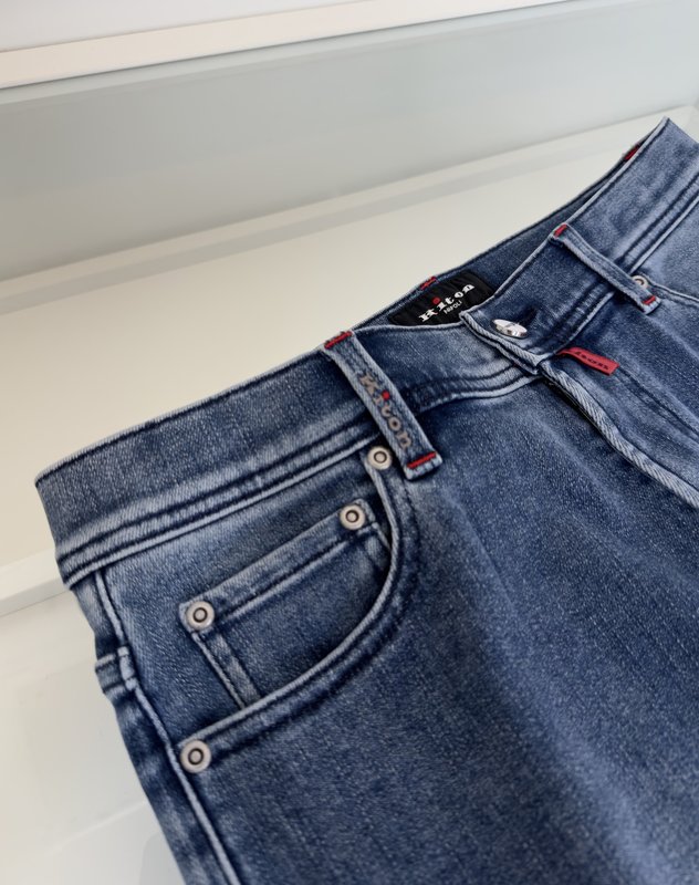 Kiton 남성 블루 워시 스트레이트 진 001-216056
