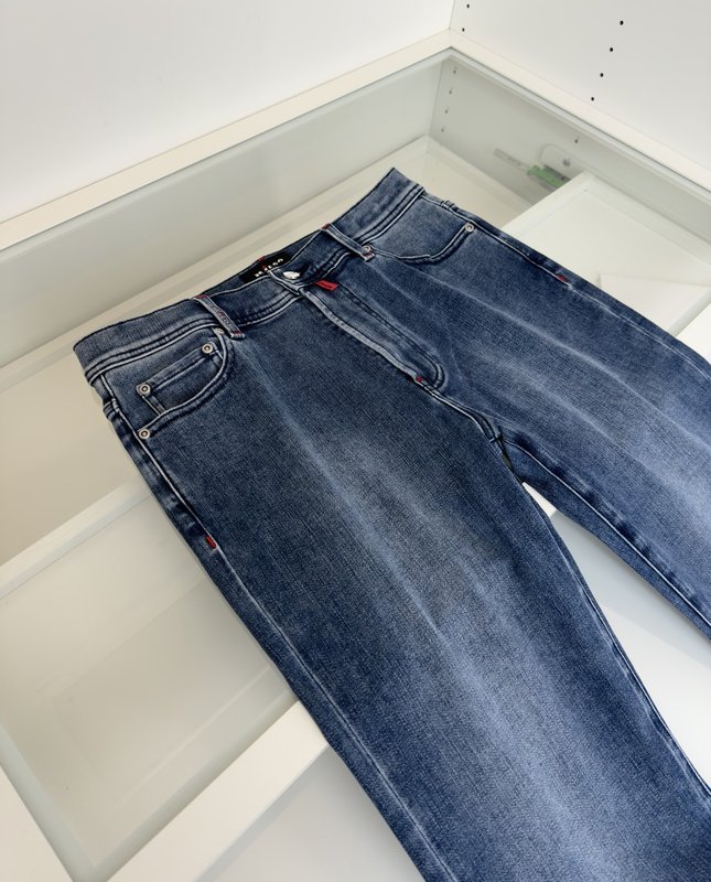 Kiton 남성 블루 워시 스트레이트 진 001-216056