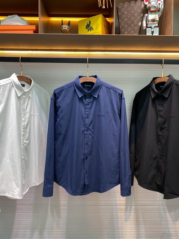Kiton 고밀도 사면 코튼 라펠 긴팔 셔츠 001-216071