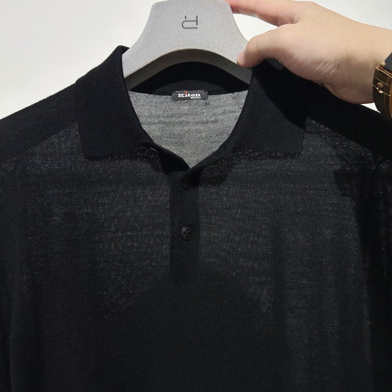 Kiton 올리브 블랙 울 폴로 니트 001-216090