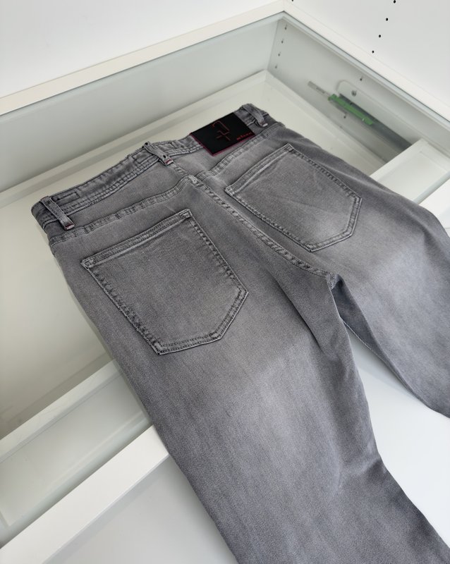 Kiton 남성 그레이 워싱 슬림 진 001-216096