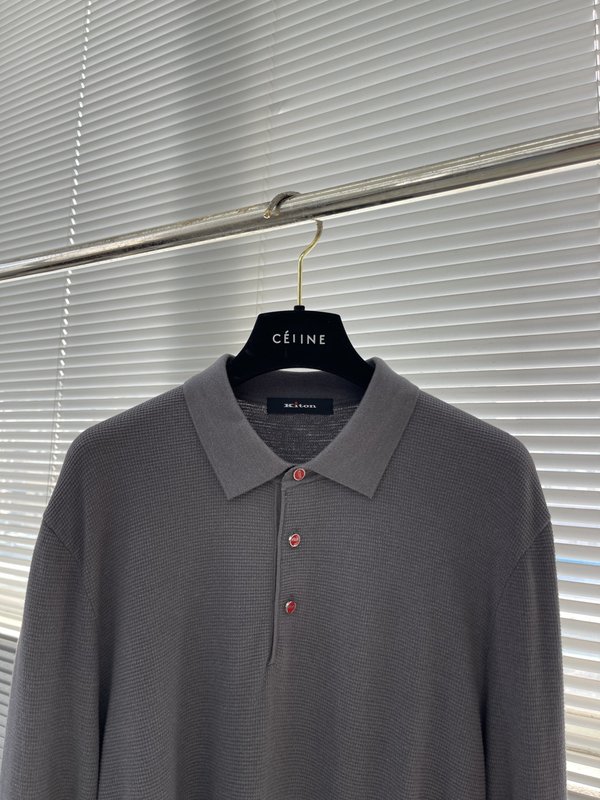 Kiton 3 단 버튼 칼라 니트 긴팔 스웨터 001-216099