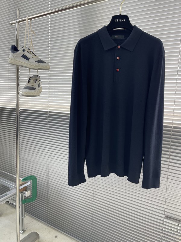 Kiton 3 단 버튼 칼라 니트 긴팔 스웨터 001-216100