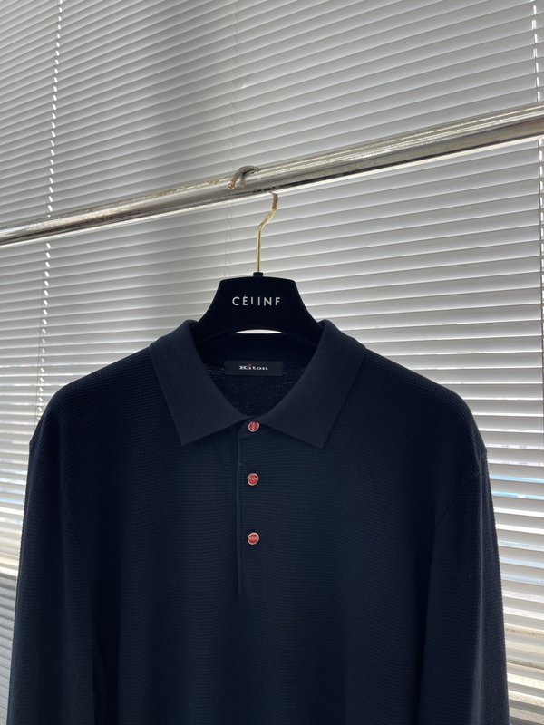 Kiton 3 단 버튼 칼라 니트 긴팔 스웨터 001-216100