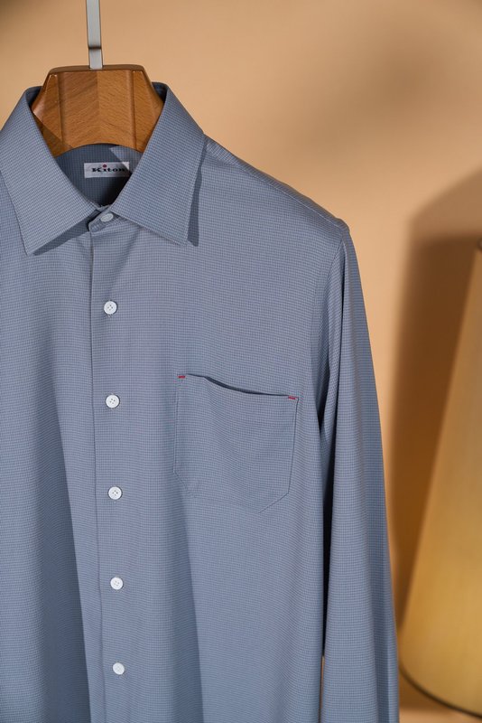 Kiton 남성 울 천조 격자 무늬 긴팔 셔츠 001-216109