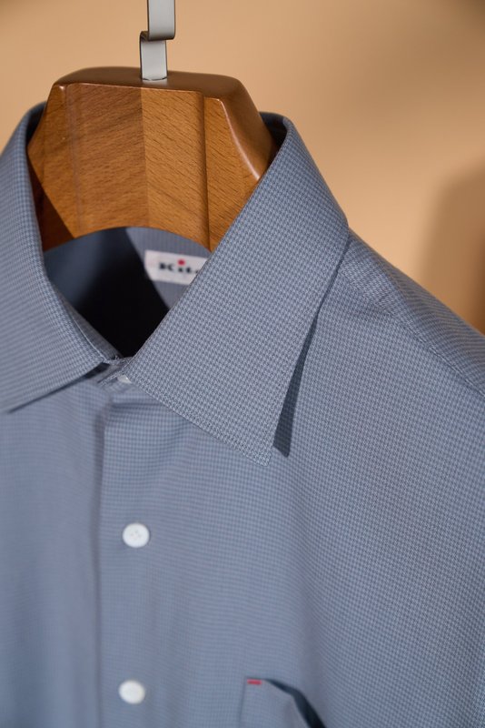 Kiton 남성 울 천조 격자 무늬 긴팔 셔츠 001-216109