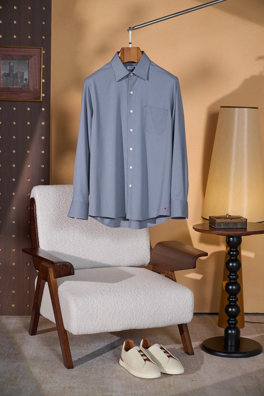 Kiton 남성 울 천조 격자 무늬 긴팔 셔츠 001-216109