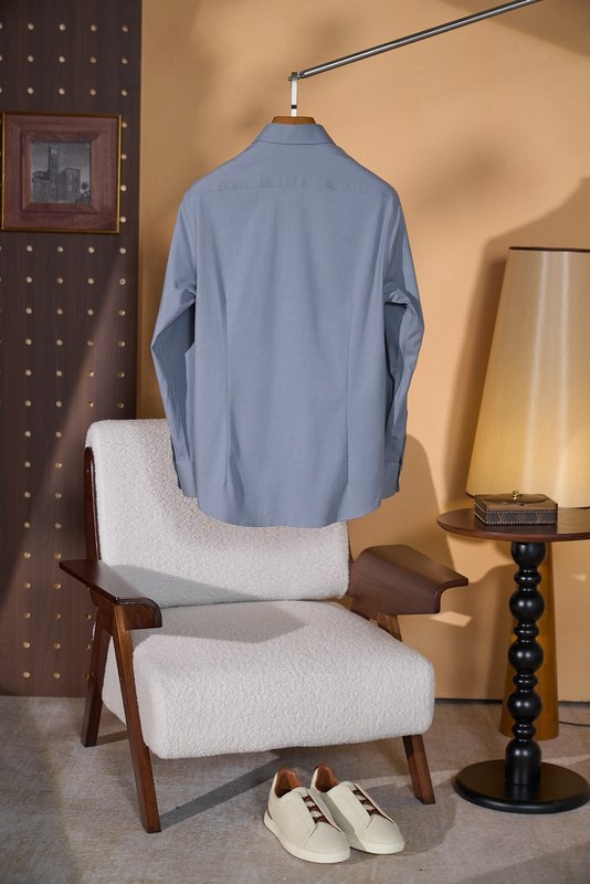 Kiton 남성 울 천조 격자 무늬 긴팔 셔츠 001-216109