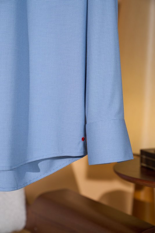Kiton 남성 울 천조끼 무늬 긴팔 셔츠 001-216114