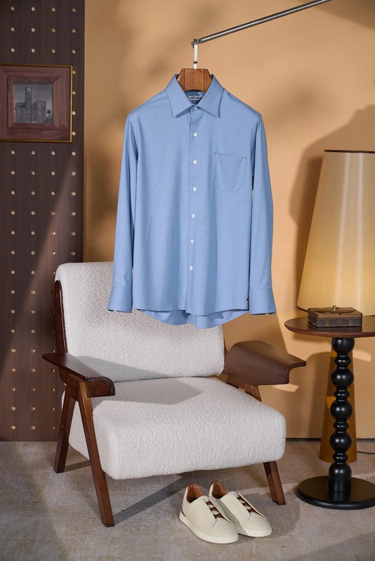 Kiton 남성 울 천조끼 무늬 긴팔 셔츠 001-216114