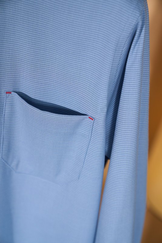 Kiton 남성 울 천조끼 무늬 긴팔 셔츠 001-216114