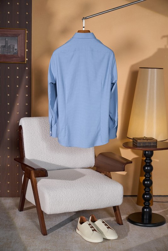 Kiton 남성 울 천조끼 무늬 긴팔 셔츠 001-216114