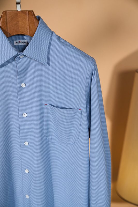 Kiton 남성 울 천조끼 무늬 긴팔 셔츠 001-216114