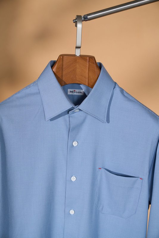 Kiton 남성 울 천조끼 무늬 긴팔 셔츠 001-216114