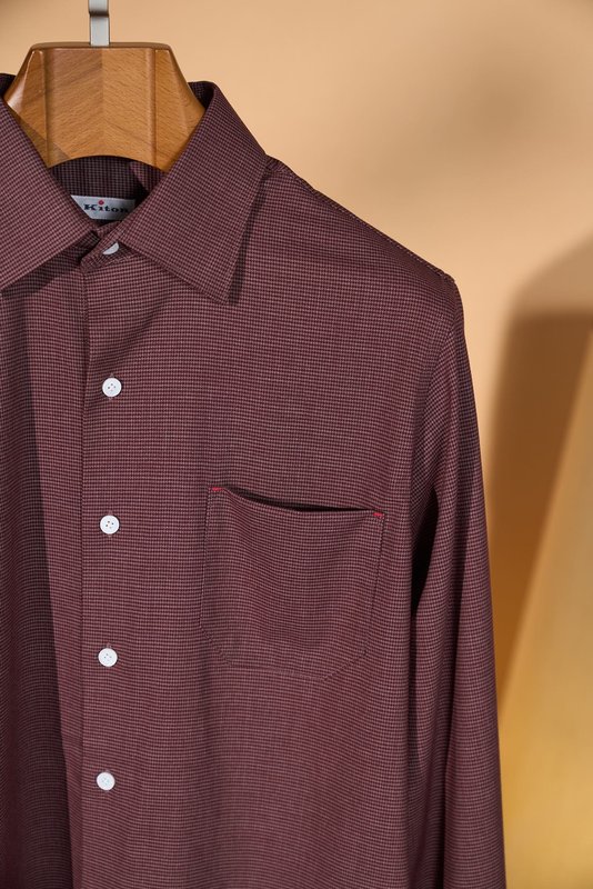 Kiton 울 천사격 긴팔 셔츠 001-216115