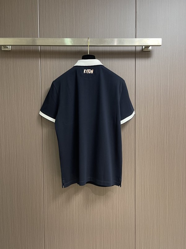 Kiton 남성 하프 지퍼 니트 반팔 폴로 셔츠 001-216117