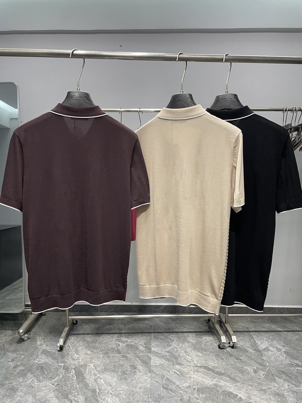 Kiton 남성 컬러 블록 스트라이프 니트 반팔 폴로 001-216147