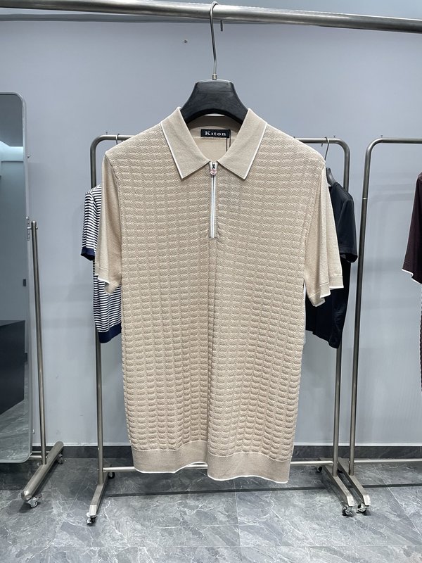 Kiton 남성 컬러 블록 스트라이프 니트 반팔 폴로 001-216147