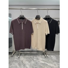 Kiton 남성 컬러 블록 스트라이프 니트 반팔 폴로 001-216147