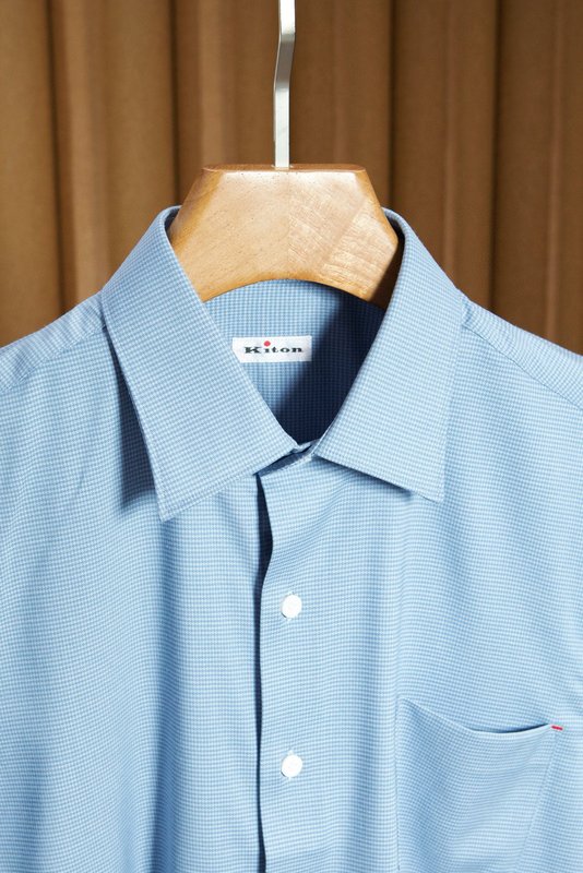 Kiton 울 천사격 긴팔 셔츠 남성용 001-216153