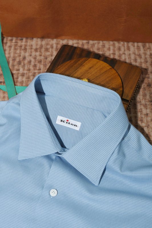 Kiton 울 천사격 긴팔 셔츠 남성용 001-216153