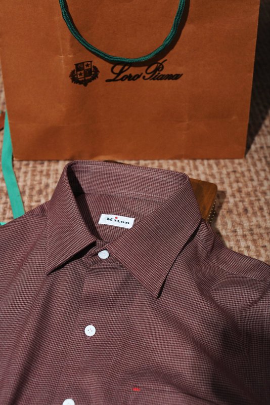 Kiton 울 천사격 긴팔 셔츠 001-216154