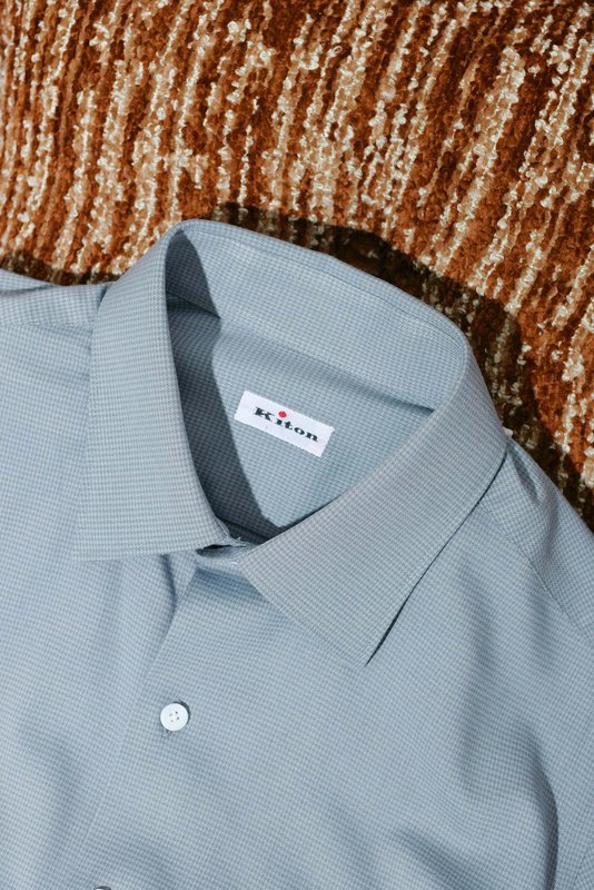 Kiton 울 천사격 긴팔 셔츠 남성용 001-216155