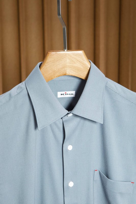 Kiton 울 천사격 긴팔 셔츠 남성용 001-216155