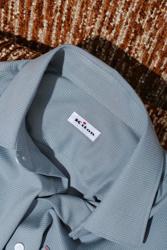 Kiton 울 천사격 긴팔 셔츠 남성용 001-216155