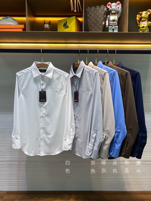 Kiton 남성 면 소재 자수 칼라 긴팔 셔츠 001-216171