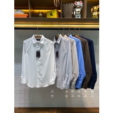 Kiton 남성 면 소재 자수 칼라 긴팔 셔츠 001-216171